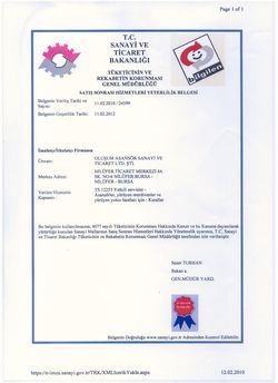 Satiş Sonrası Yeterlilik Belgesi Satiş Sonrası Yeterlilik Belgesi